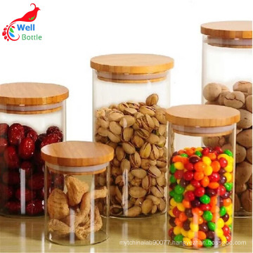 wholesale heat resistant high Eco friendly borosilicate glass storage jar with bamboo lids Storage-114RL